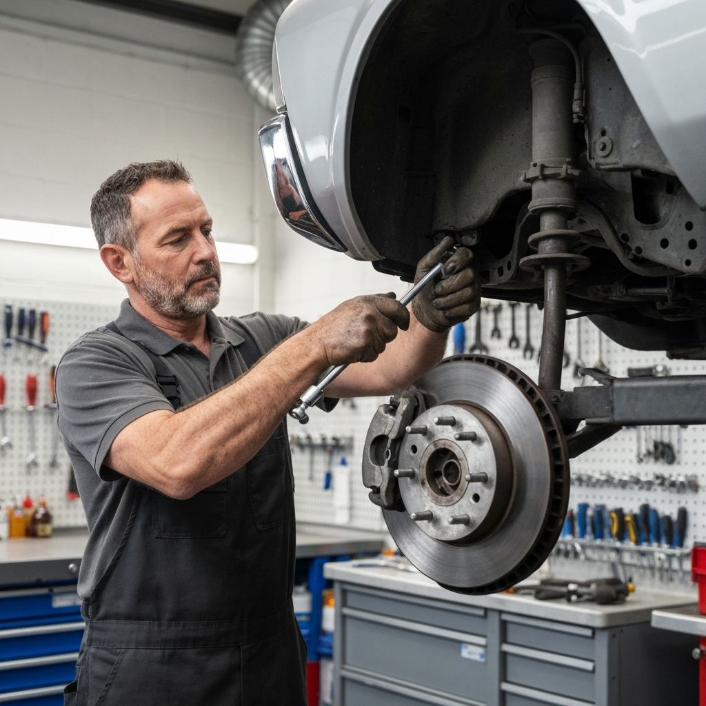 Bromsbyte i verkstad