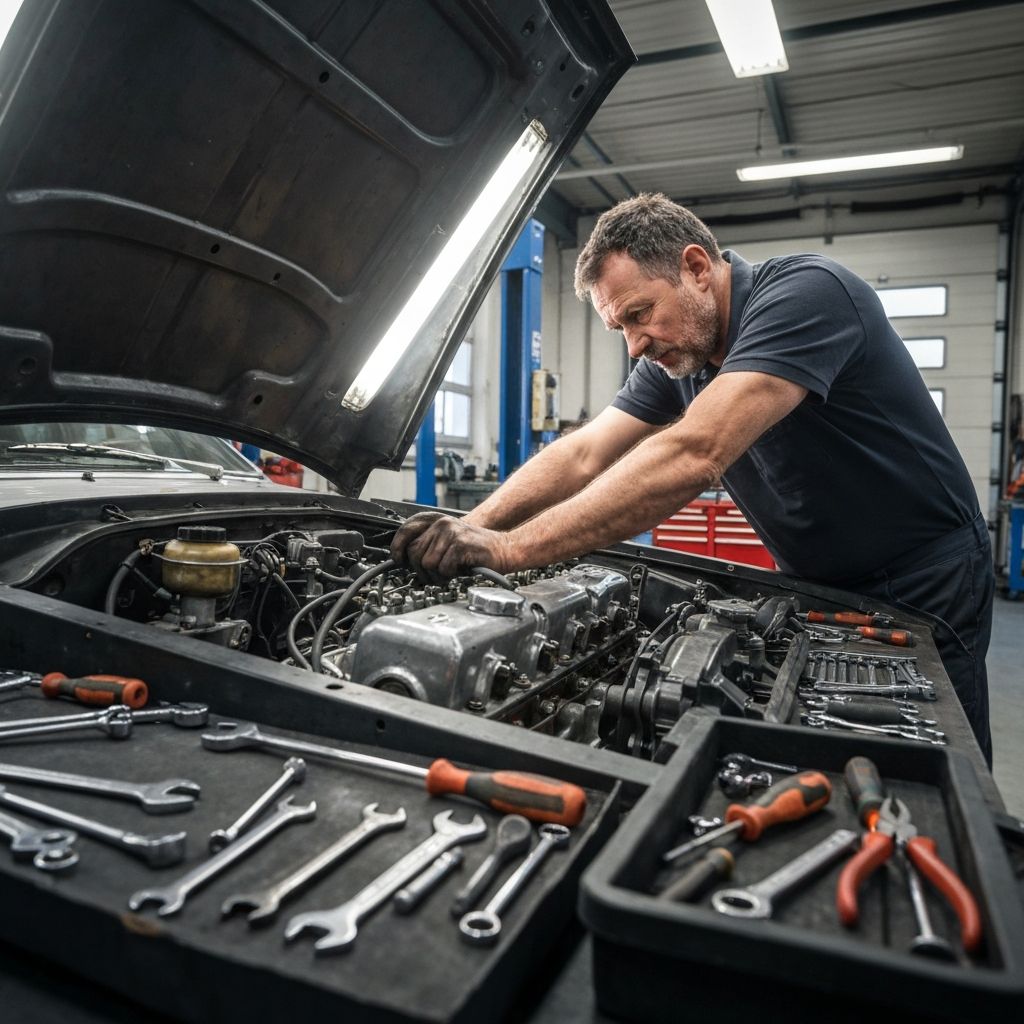 Mekaniker arbetar med fordon och maskiner